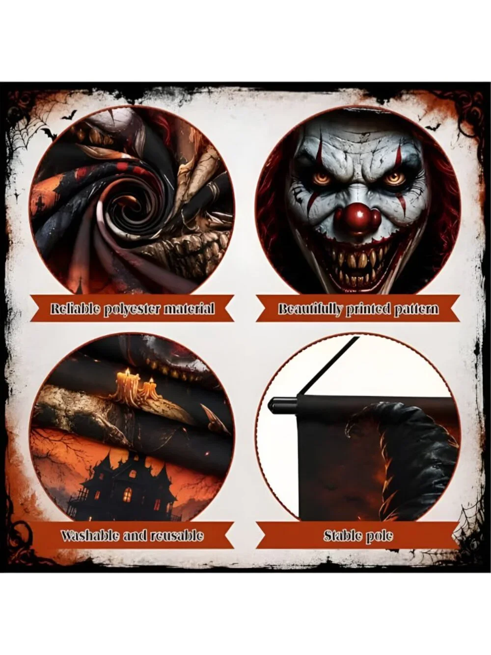 2PCS Halloween Porch Banner Decorations Scary Evil Clown Front Door Signs for